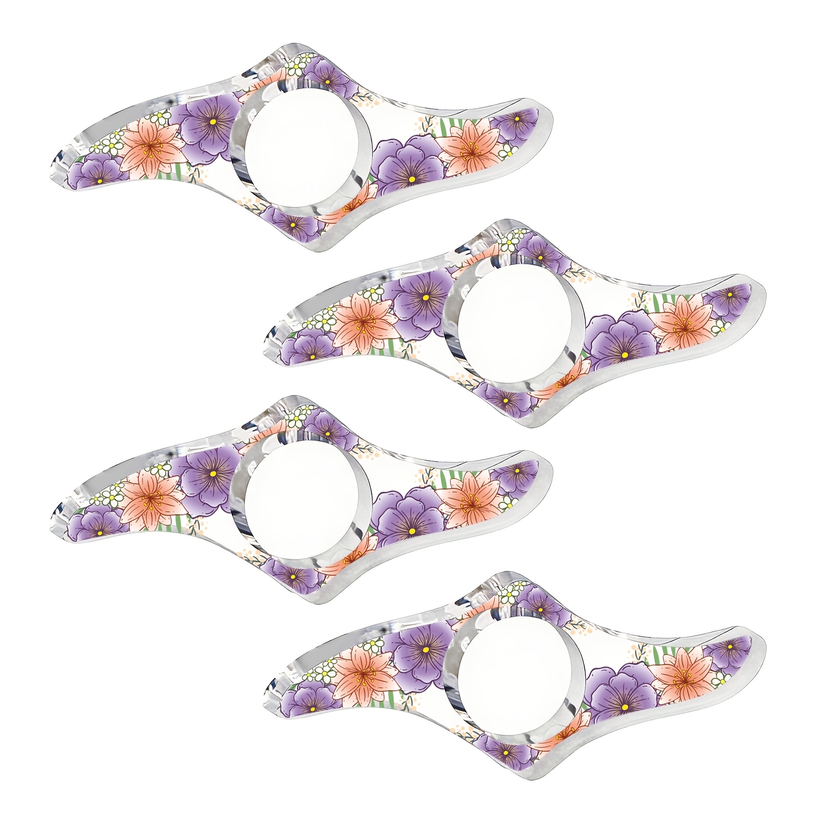 TEMU 4 Vibrant Purple Orange Floral Acrylic Bookmarks (with Thumb Ring) - Suitable For Book Lovers, Poetry Reciters, Book Clubs, Weddings, And Bridal