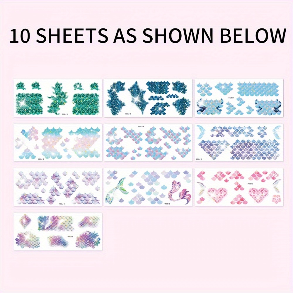 10pcs Of Glitter Fish Scale Face Decorations, Temporary Waterproof Tattoos, Easy To Makeup Supplies, Party Makeup Items, Makeup Kit.