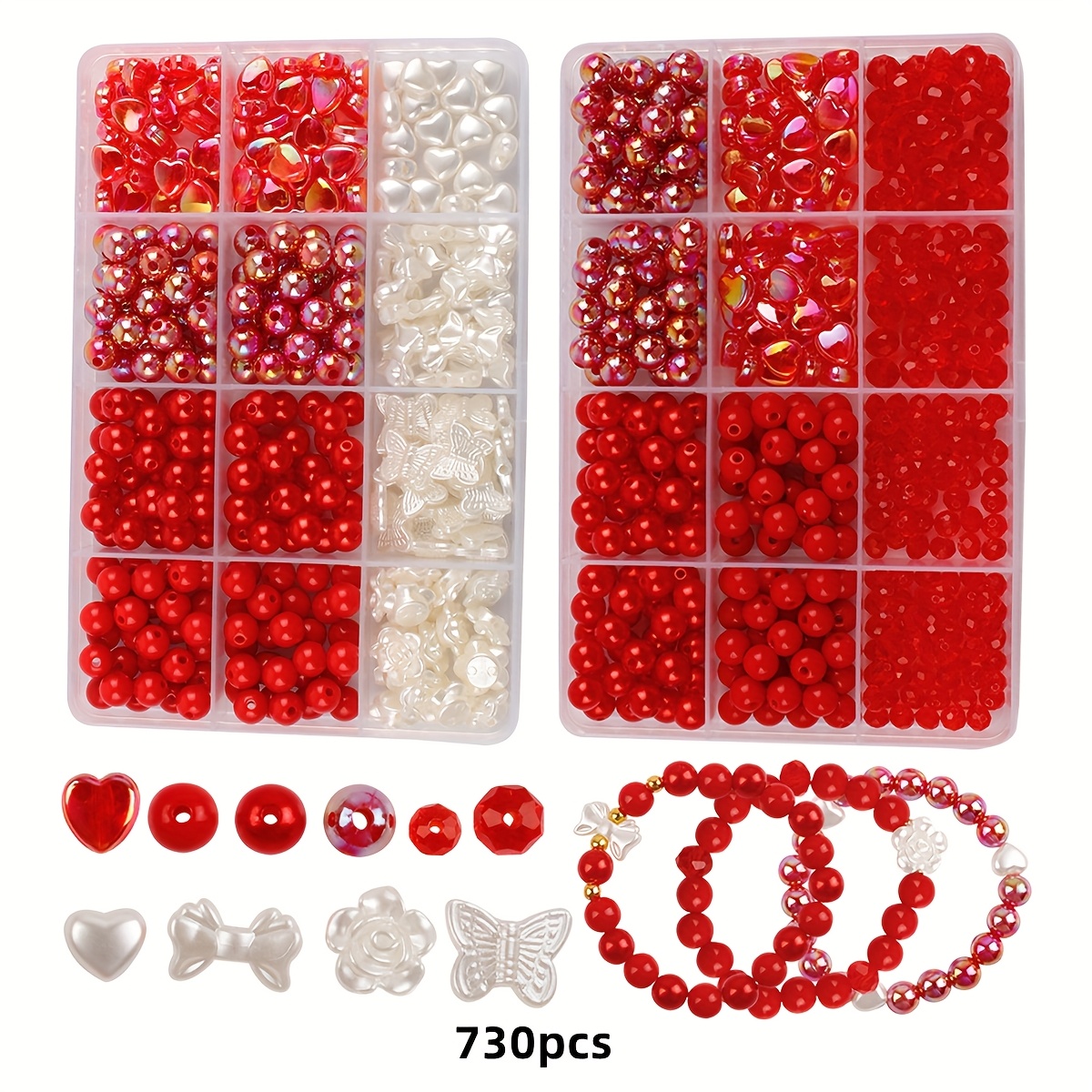 E-shop 730 Stk./400 Stk./330 Stk./Set Rote Süße Sortierte Perlen für Schmuckherstellung Set Acryl Ästhetische Perlen Armband Herstellung Blume