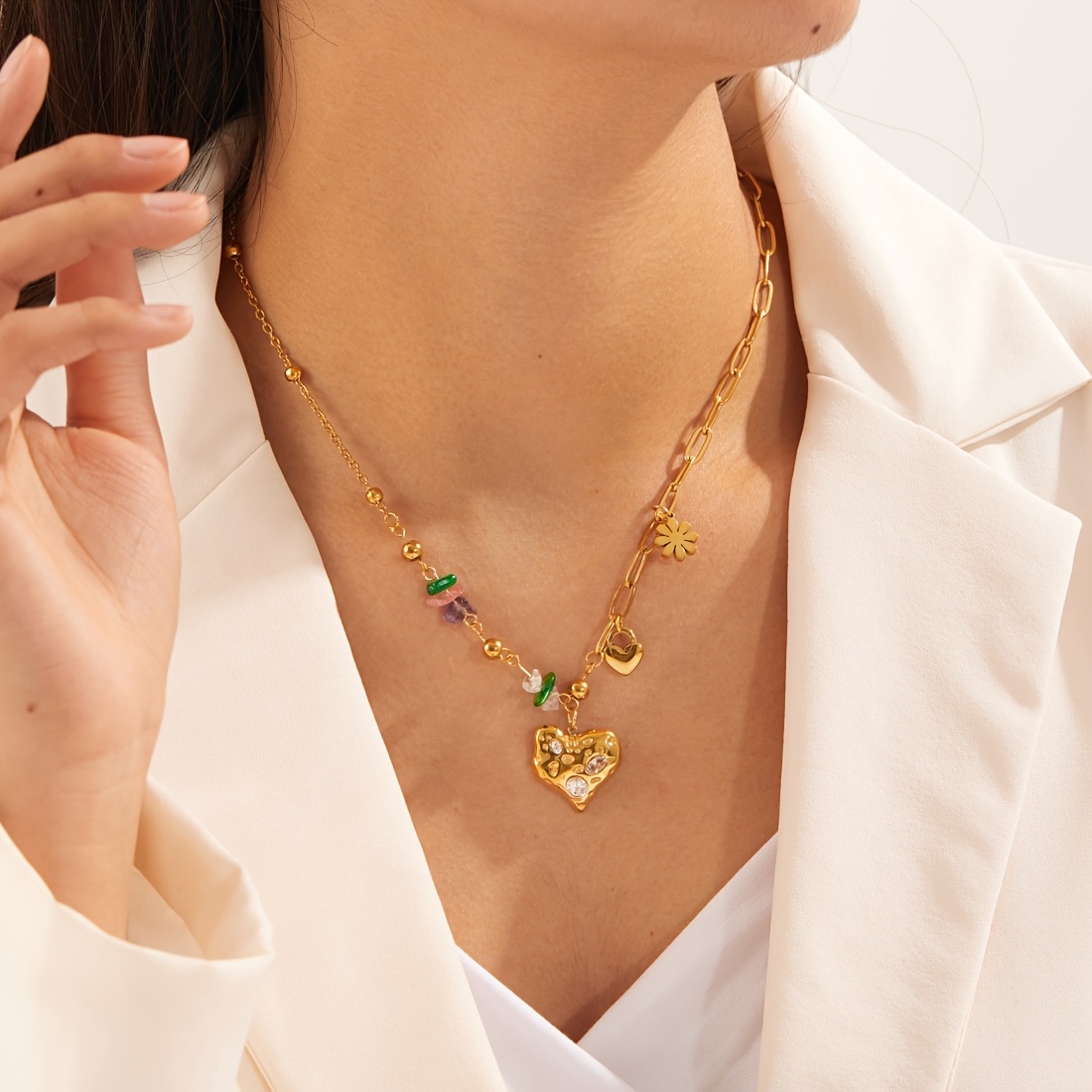 Women's Irregular Heart-shaped Multi-element Pendant Necklace