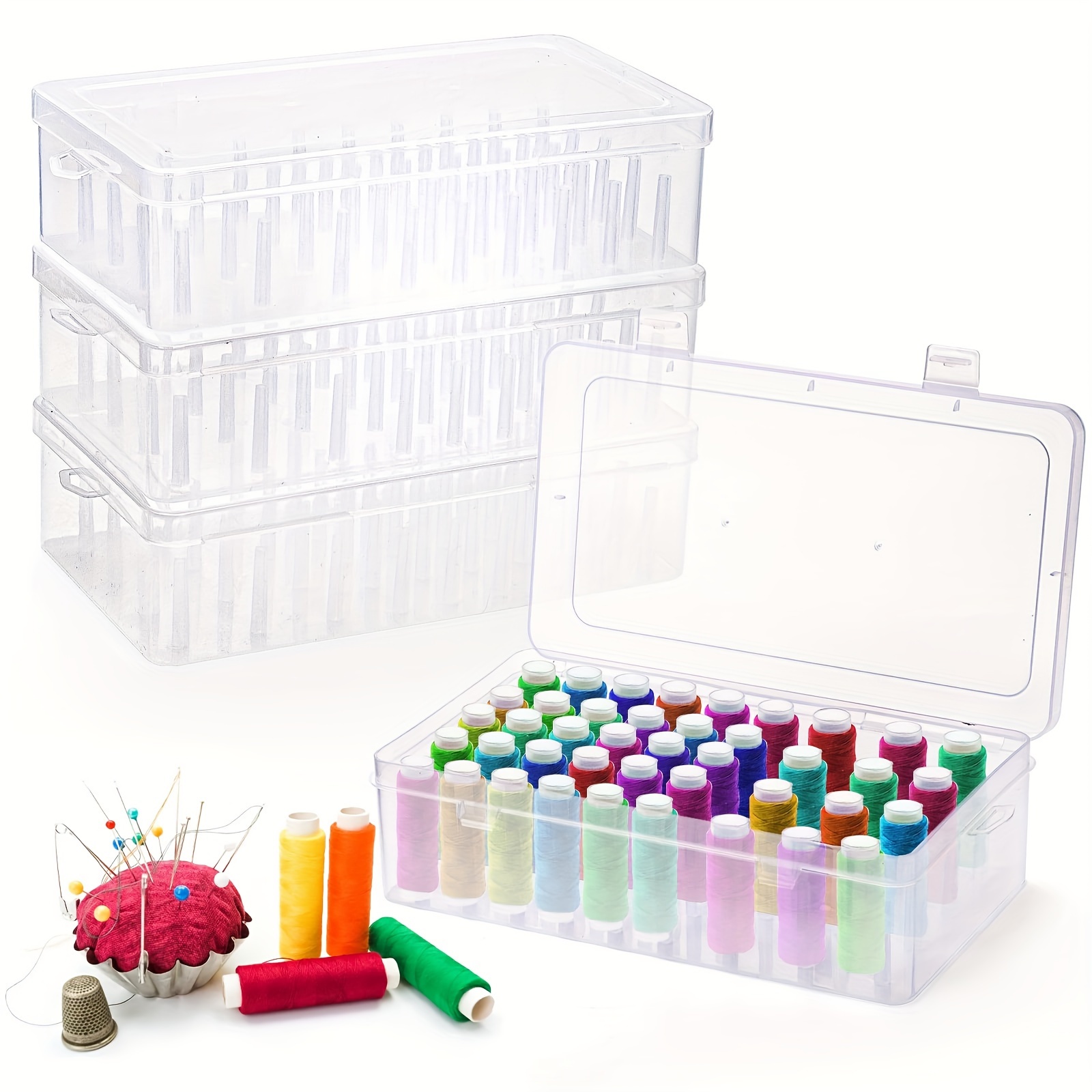 

42- Sewing Organizer - Clear Plastic Storage Box For Thread, Bobbins & Quilting Accessories, Diy Needlework Tool