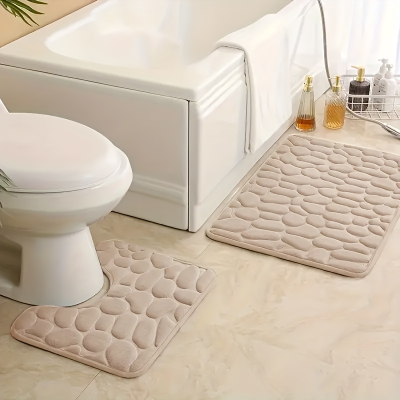 Image of 2pcs Set Ultra Soft Thick Coral Velvet Bathroom Rugs - Quick Dry, Non-slip, Hand Washable, Pvc Bottom, With Geometric Pattern Home Decor Suitable For Bathroom Memory Foam Floor Mats
