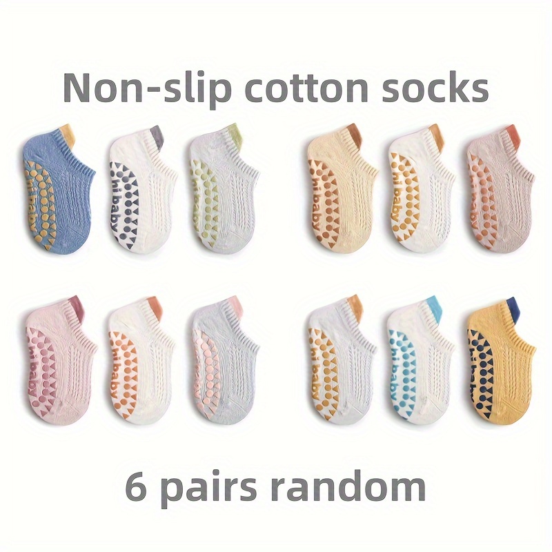 3/6 Double-pc Fashionable Anti-slip Comfortable Breathable Socks With Dot Glue For Baby Boys And Girls, Random Color