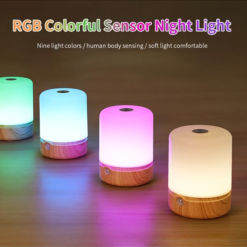 1pc led night light with motion sensor 1800mah rechargeable battery adjustable brightness color 3h   7h high brightness 50h low brightness usb charging 36v max voltage plastic lampshade for bedroom study nightstand mixed colors details 2