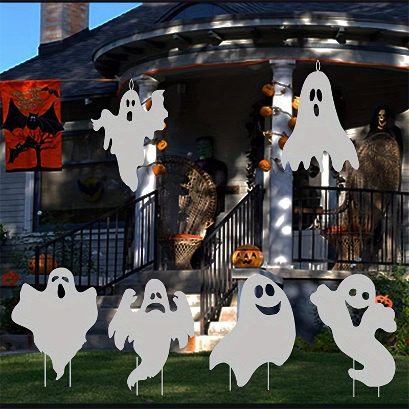 

Halloween White Ghost Yard Signs With Stakes - 6pcs, Outdoor Party Garden Decorations, No-power Needed, Featherless, Plastic Material For Halloween Courtyard Decor