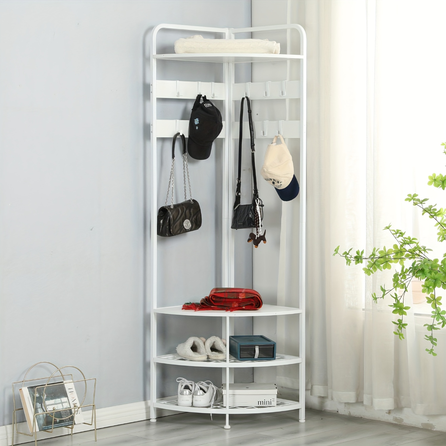 white multifunctional corner hall tree shoe bench entryway Temu