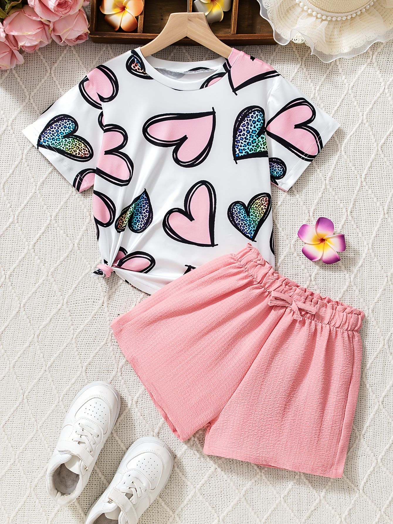 Nivne Tco Toddler Girl Clothes Set - Solid Color High Waisted Shorts