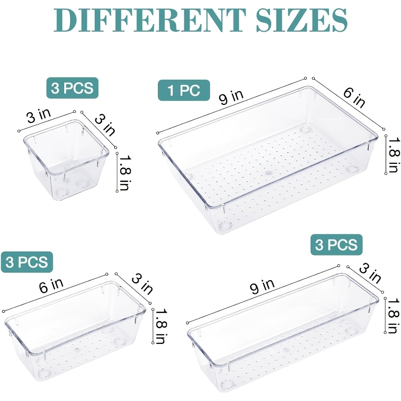 TEMU Set Of 10 Drawer Organizers, Featuring 4 Different Sizes For Bathroom And Kitchen Cabinets, Transparent Storage Containers For Cosmetics,