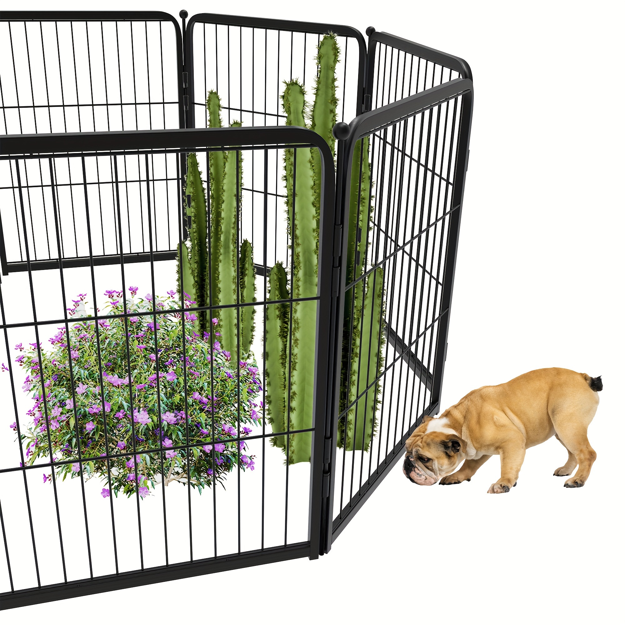 

Fxw 24/32/40"h Outdoor Decorative Garden Fence Panel With Gate, Pet Dog Barrier For Yard, Heavy-duty Metal, Black