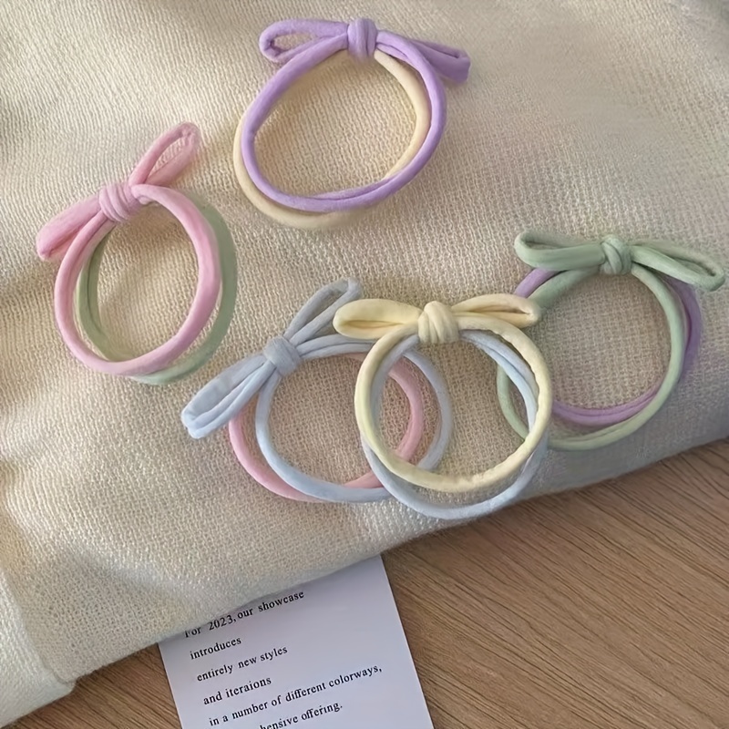 

5 chouchous en tissu avec nœud - Ensemble de chouchous élastiques mignons et pour filles de 14 ans et plus, nœuds , supports de queue de cheval éponge pour la printanière