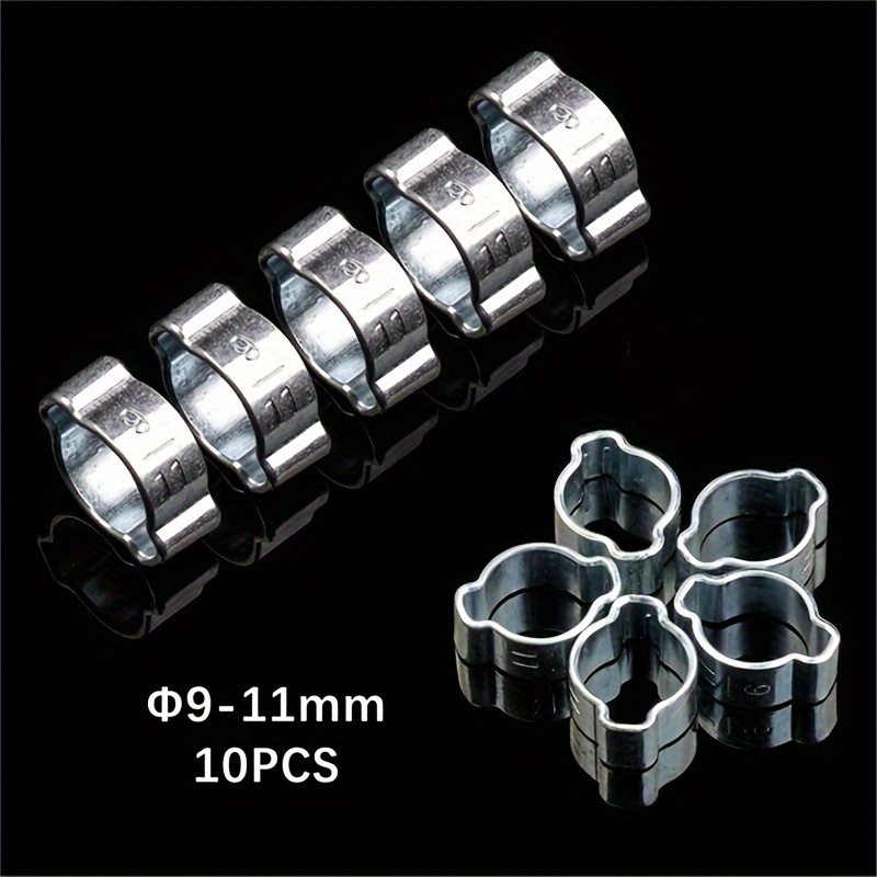 TEMU 10pcs -plated Stainless Steel Double Ear Hose Clamps, 8 Sizes From 5-20mm - Durable, Ridged Design For On Air, Fuel & Water Pipes