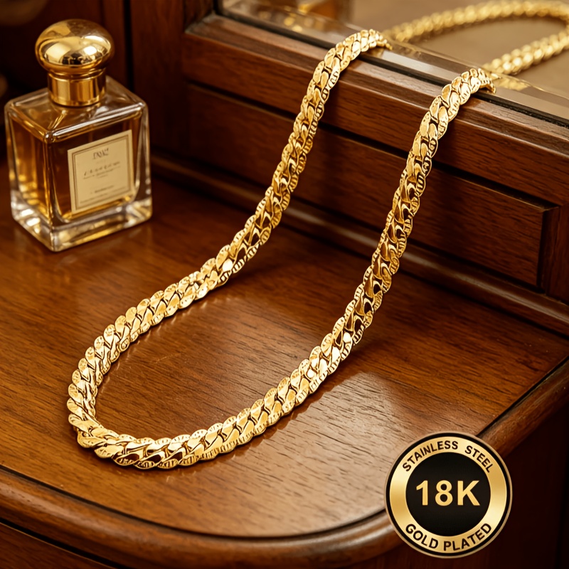 TEMU 2D Plat - 1pc Collier plaqué or 18K, Chaîne épine de plate unisexe, Bijou de mode résistant à l'oxydation et durable, Parfait pour un cadeau de