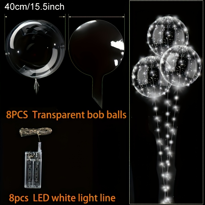 TEMU 8 Pack Led Glowing Floating Ball Balloons With Warm White & Multicolor, Self-lit Party Decorations For Weddings, Birthdays, Valentine's Day,