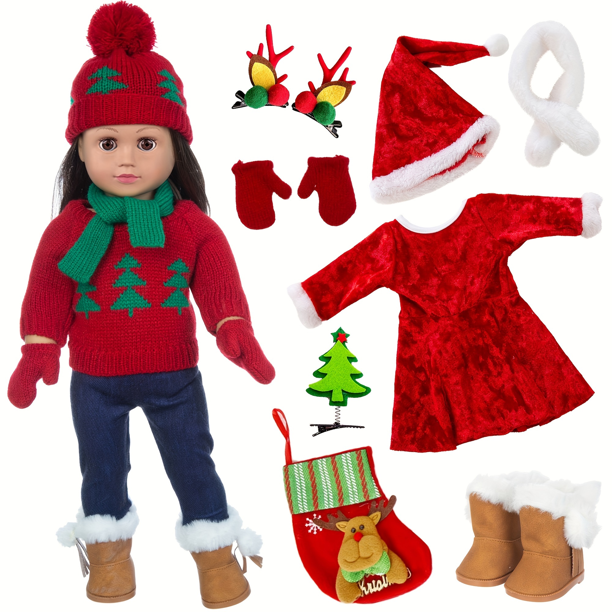 

Doll Clothes And Accessories ( Doll) Christmas Set Including Set For 17 ,