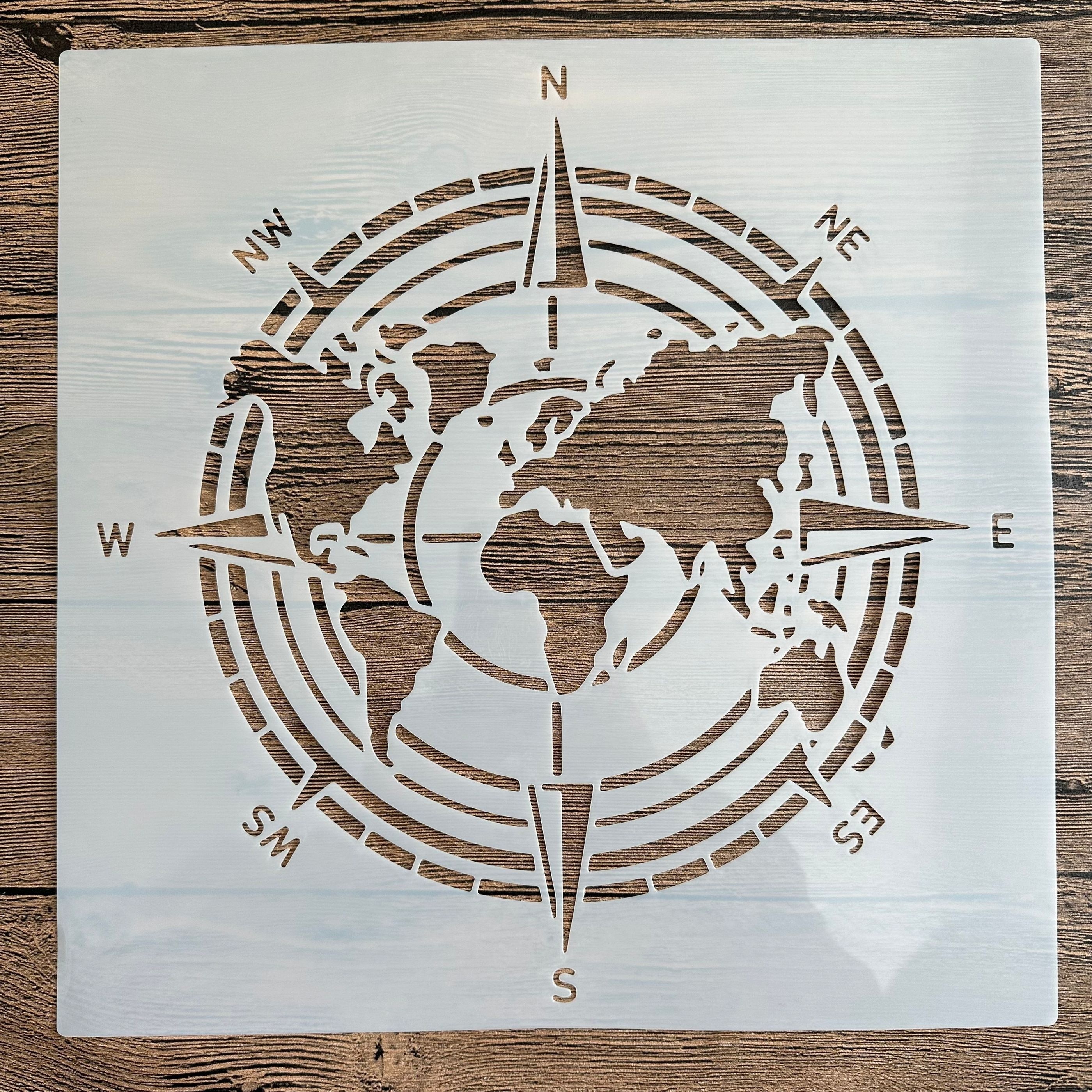 

12x12" Reusable Diy Stencil For Wood, Fabric & Walls - Compass Navigation Chart Design, Durable Pet Plastic Craft Template