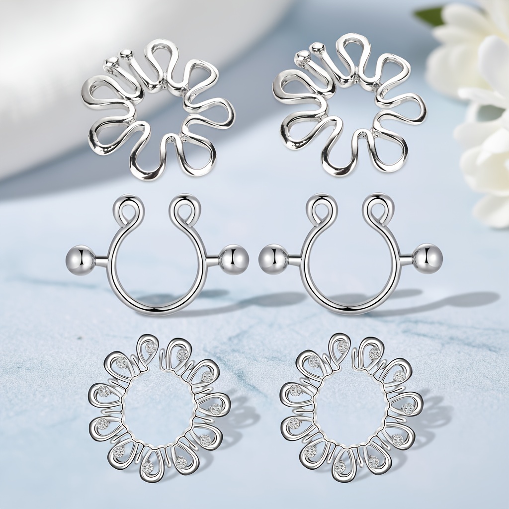 6pcs Stainless Steel Women Body Piercing Rings Set | Non-piercing Style With Velvet Bag, Easy-to-wear, Elegant And Cute, Ideal For Gift- And Party Occasions