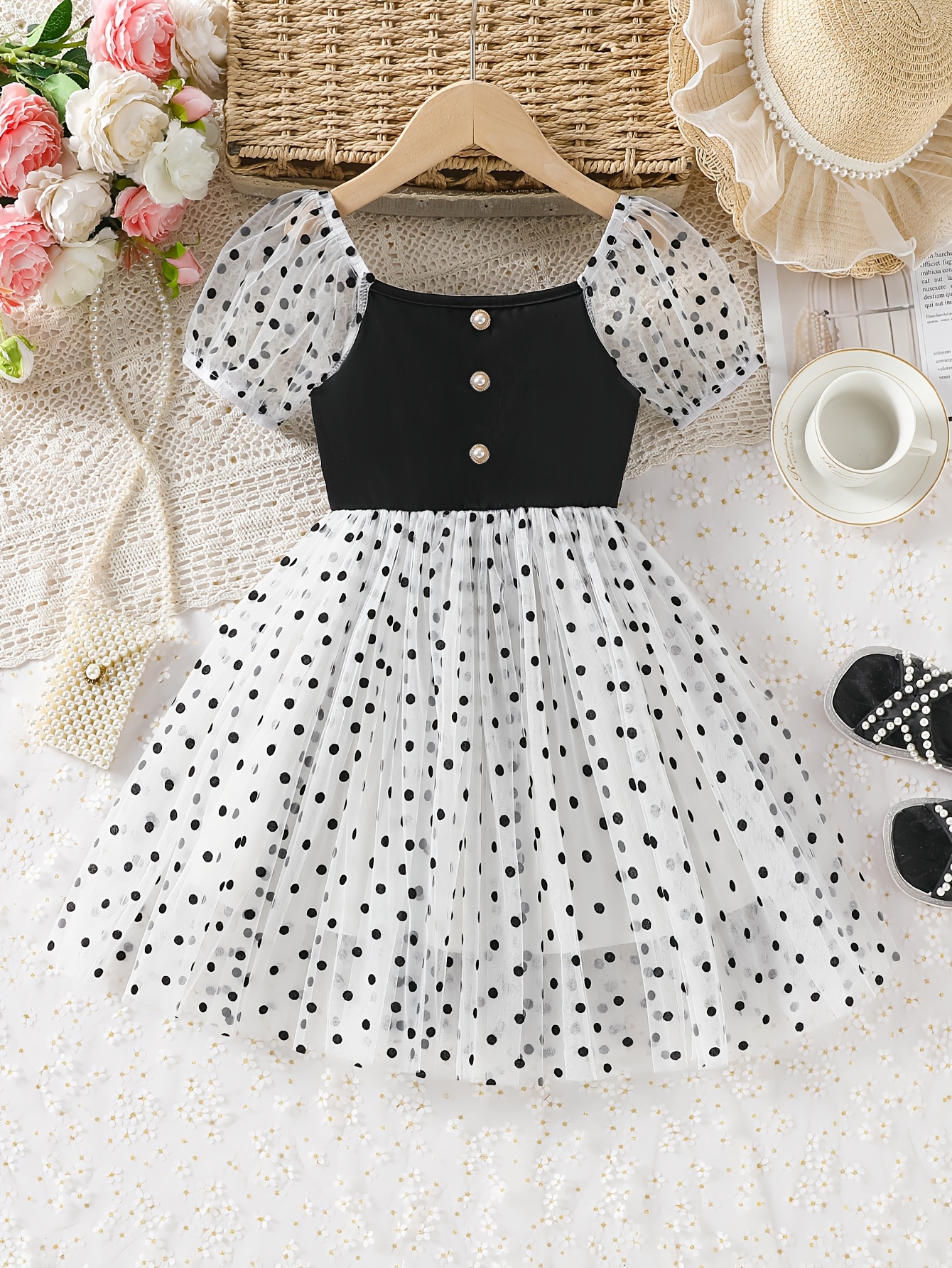 knee length dresses for ladies Women's Softly Spotted Polka Dot Lace Maxi Dress in White main image 1