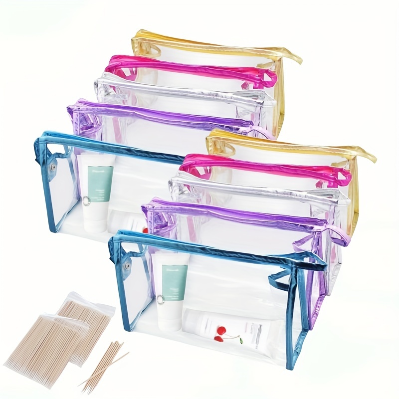 

[ ] 210pcs Set 10pcs Pvc Plastic Makeup Organizing , 200pcs 10cm Pointed Swabs Clear Cosmetic Bag , Pvc Plastic Makeup Organizing Toiletry For Bathroom, And Organizing