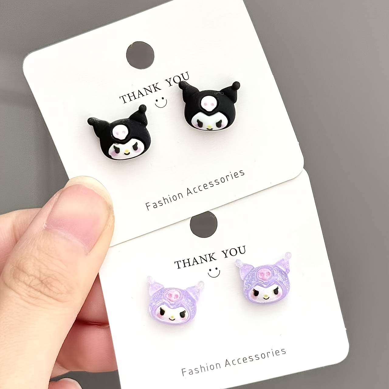 Image of Of Kuromi Earrings, Purple And Black Kuromi Resin Anti-allergic Earrings, Perfect For Casual Attire Or As Beautiful Holiday Or Birthday Gifts