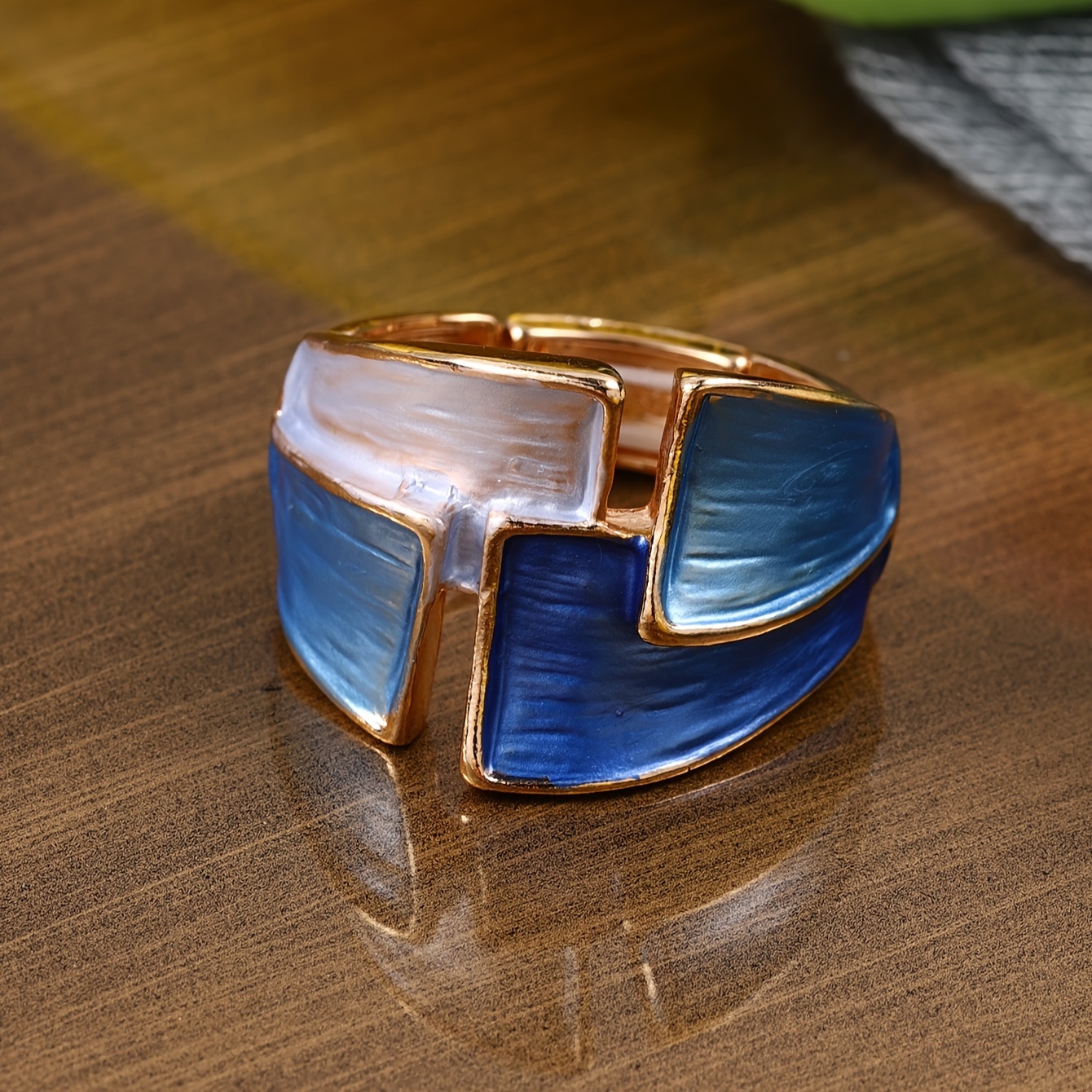 

1pc Vintage French Style Geometric Ring, Elegant Blue Enamel Ring Jewelry, Romantic Accessory For Women, Birthday Or Holiday Gift