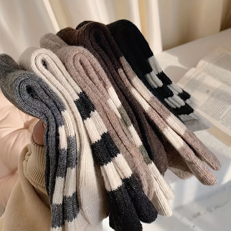 5 Pairs Thick Autumn and Winter Striped Long Women's Socks