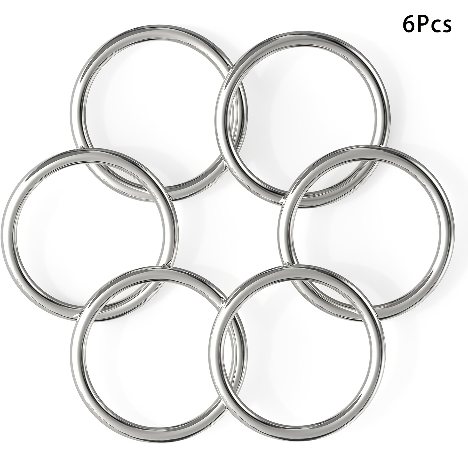 TEMU 6pcs Of 2-inch Metal O-rings, Stainless Steel Round Buckles, Suitable For Dog Collars, Weaving, And Hanging Straps, Solid Welded Metal Rings,