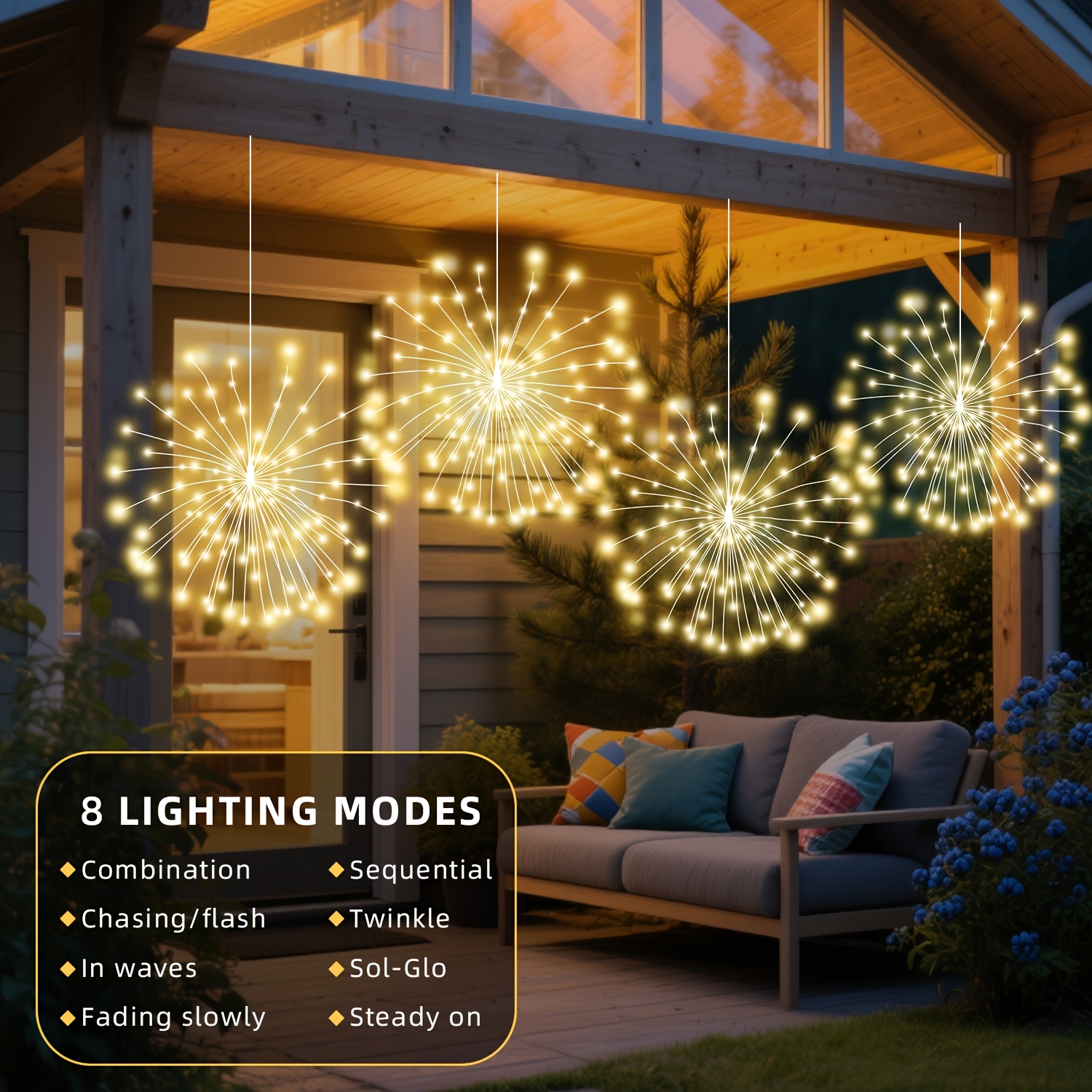 usb powered fireworks lights with 8   smart hanging light strips 180 360 led starburst ball string lights     patios gardens indoor and outdoor areas weddings and christmas celebrations Product details 1