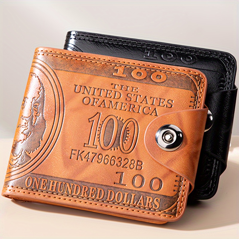 

Men's Pu Leather Wallet With Us $100 Bill Design, Business Style Short Bifold Wallet With Multiple Card Slots And Id Holder – Ideal For Father's Day And Birthday Gifts