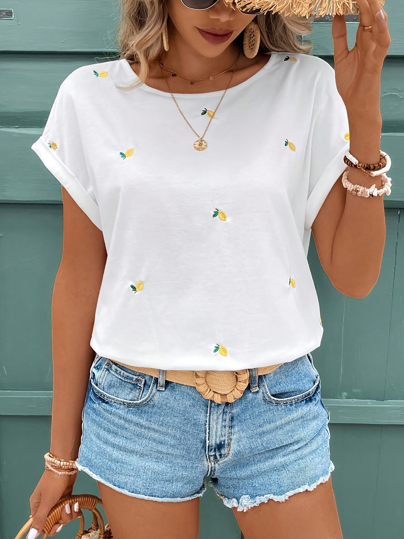 womens short sleeve floral round neck t shirt