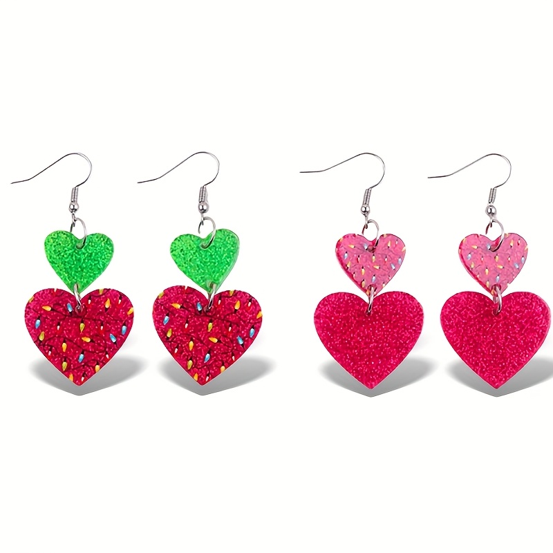 Colorful Heart Acrylic Dangle Earrings for Women