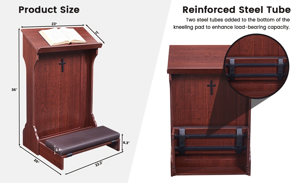Traditional Wooden Kneeling Prayer Stool with Padded Bench And Bible Stand-36-Inch Church-Style Prayer Station, Suitable for Homes, Small Chapels, And Religious Worship. Prayer Stool Kneeling Pad, for Home Wooden Kneeling Pad, Church Kneeling Stool