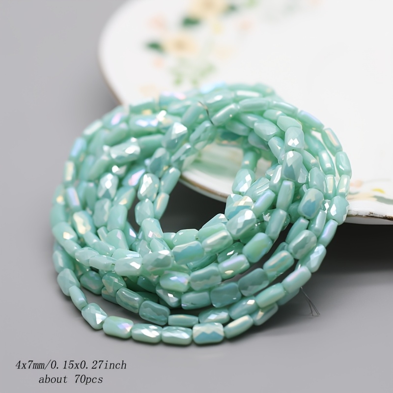 70pcs Mixed-Color 4x7mm Faceted Square Glass Beads