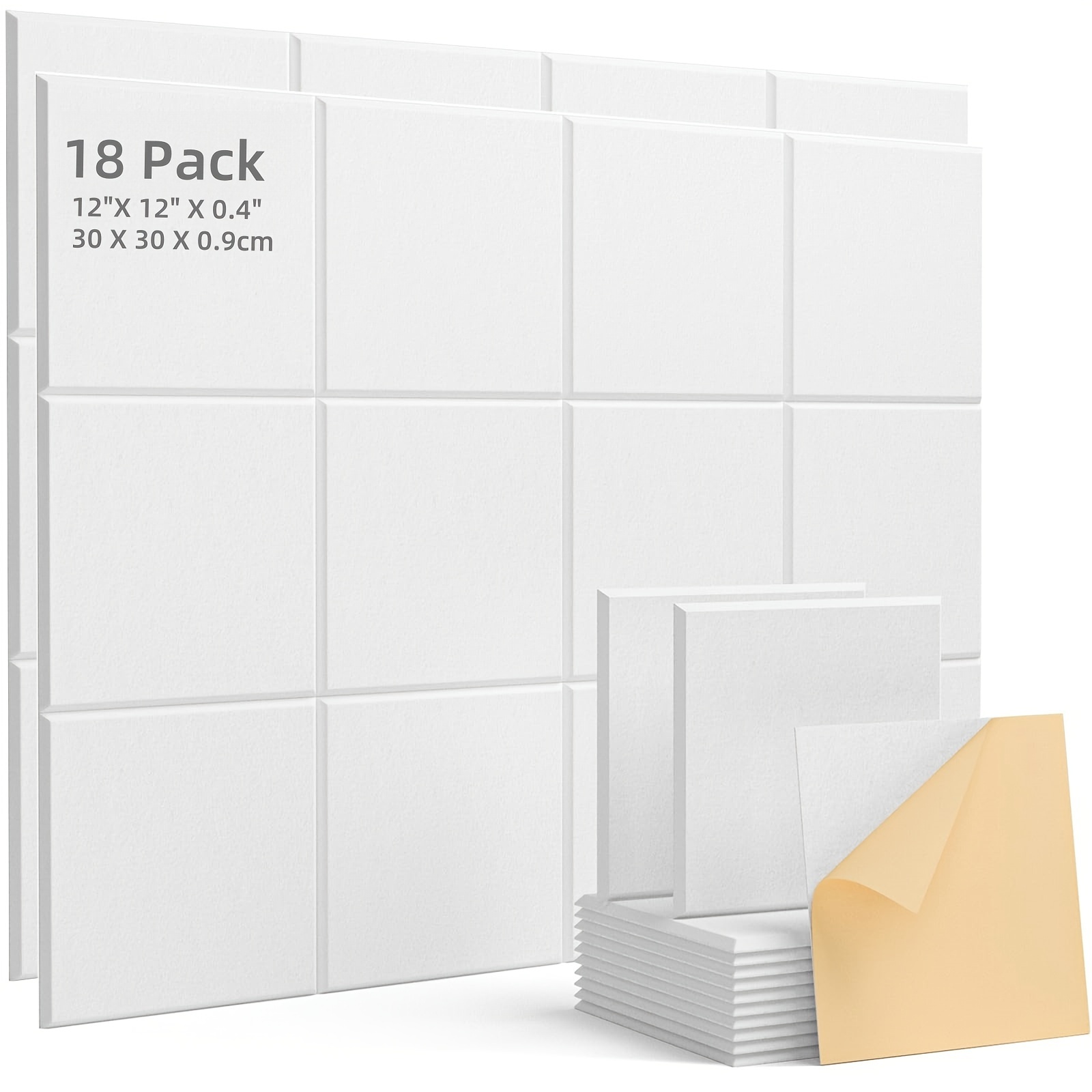 TEMU Self-adhesive 18pcs White 30*30*0.9cm High-density Sound-absorbing Panel Soundproof Panel Is Suitable For Recording Studios, Music Classrooms,