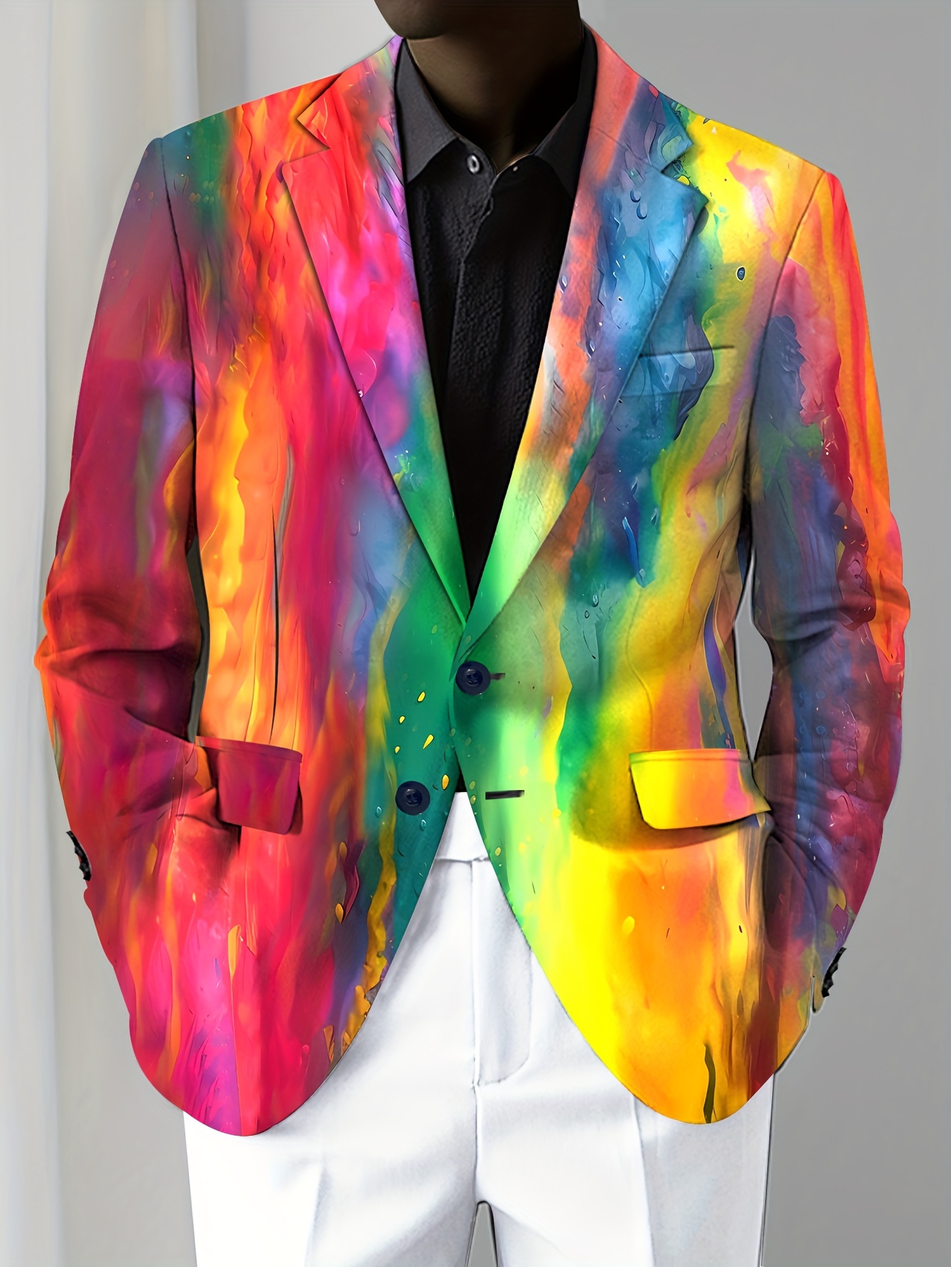 Men's Fashion Casual Blazer, Trendy Shading Color Design Suit Jacket, Slim Fit Leisure Outerwear