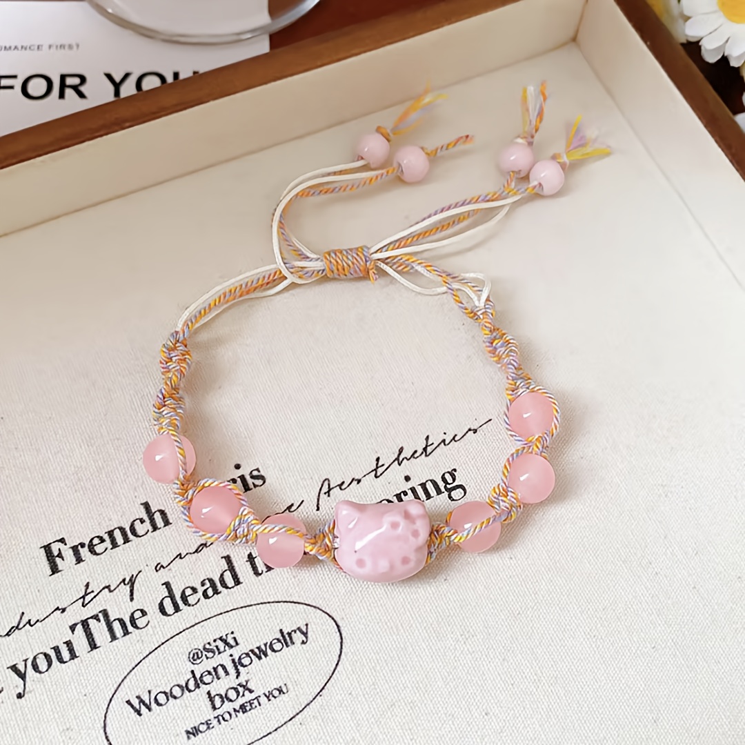 TEMU Pulsera tejida a con cuerda de colores, pulsera de cuerda para pareja de gatos, pequeño literario y