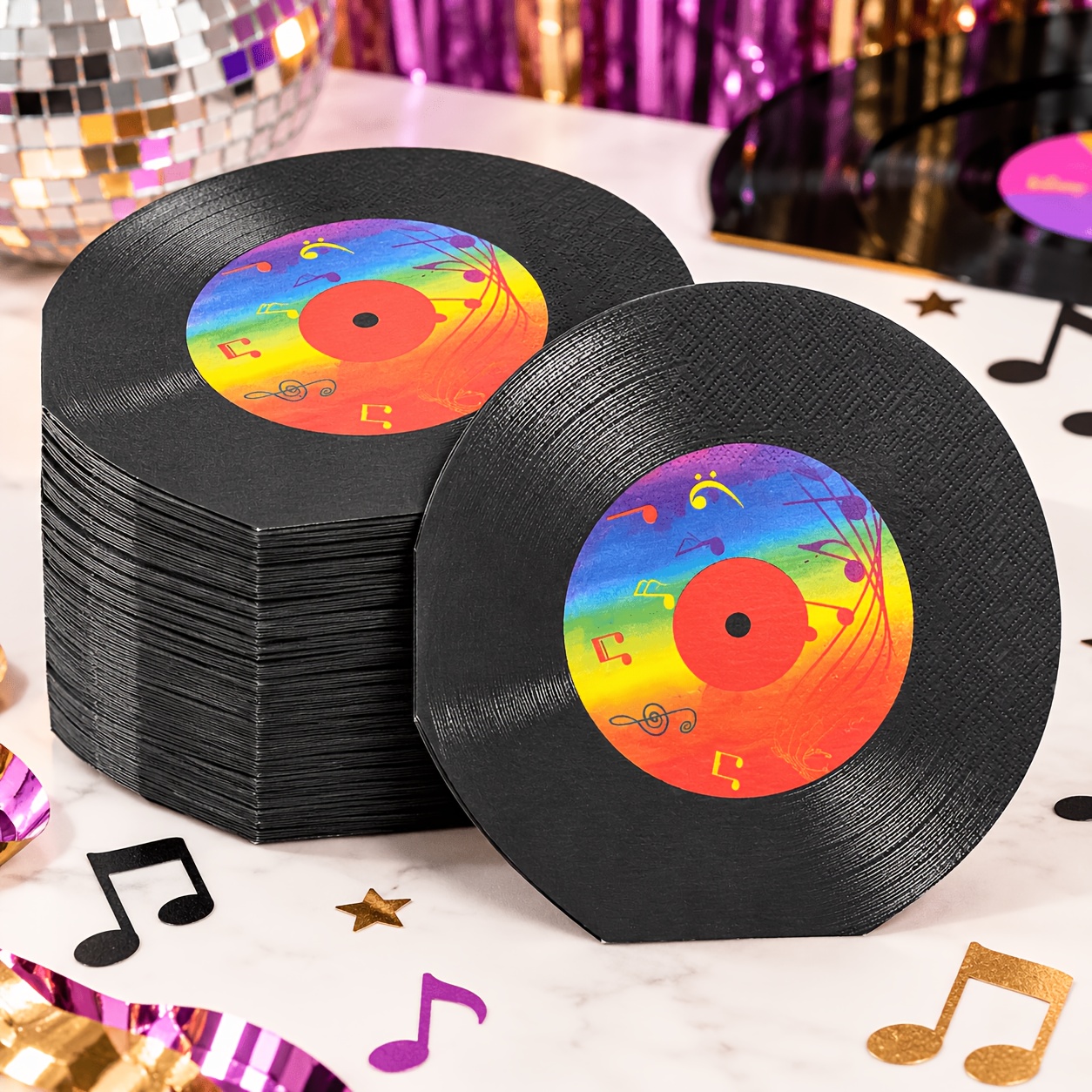 TEMU 20/40/60pcs Vinyl Record Irregular Napkins, Record Music Theme Design, Creative Disposable Party Table Decoration Supplies, Dj Dance Birthday