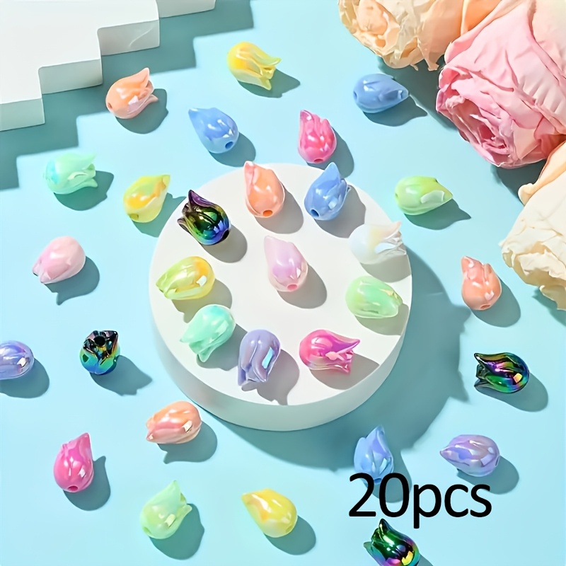 TEMU 20 piezas de cuentas multicolor de flor de , adecuadas para pulseras y cadenas de teléfono - Cuentas acrílicas multicolor de con patrones de