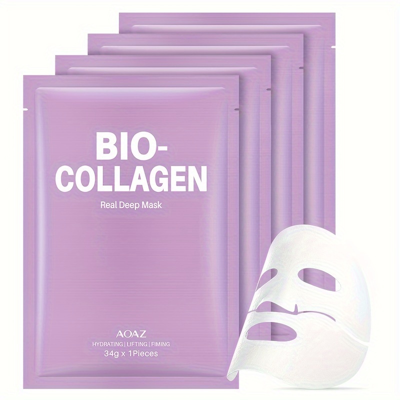 (1pc/4pcs) Bio-Collagen Real Deep Mask Pack Hydrating & Firming Facial Sheet Masks with Collagen, Hyaluronic Acid, Vitamin E, & Nicotinamide Moisturizing & Invigorating for All Light Beige Types