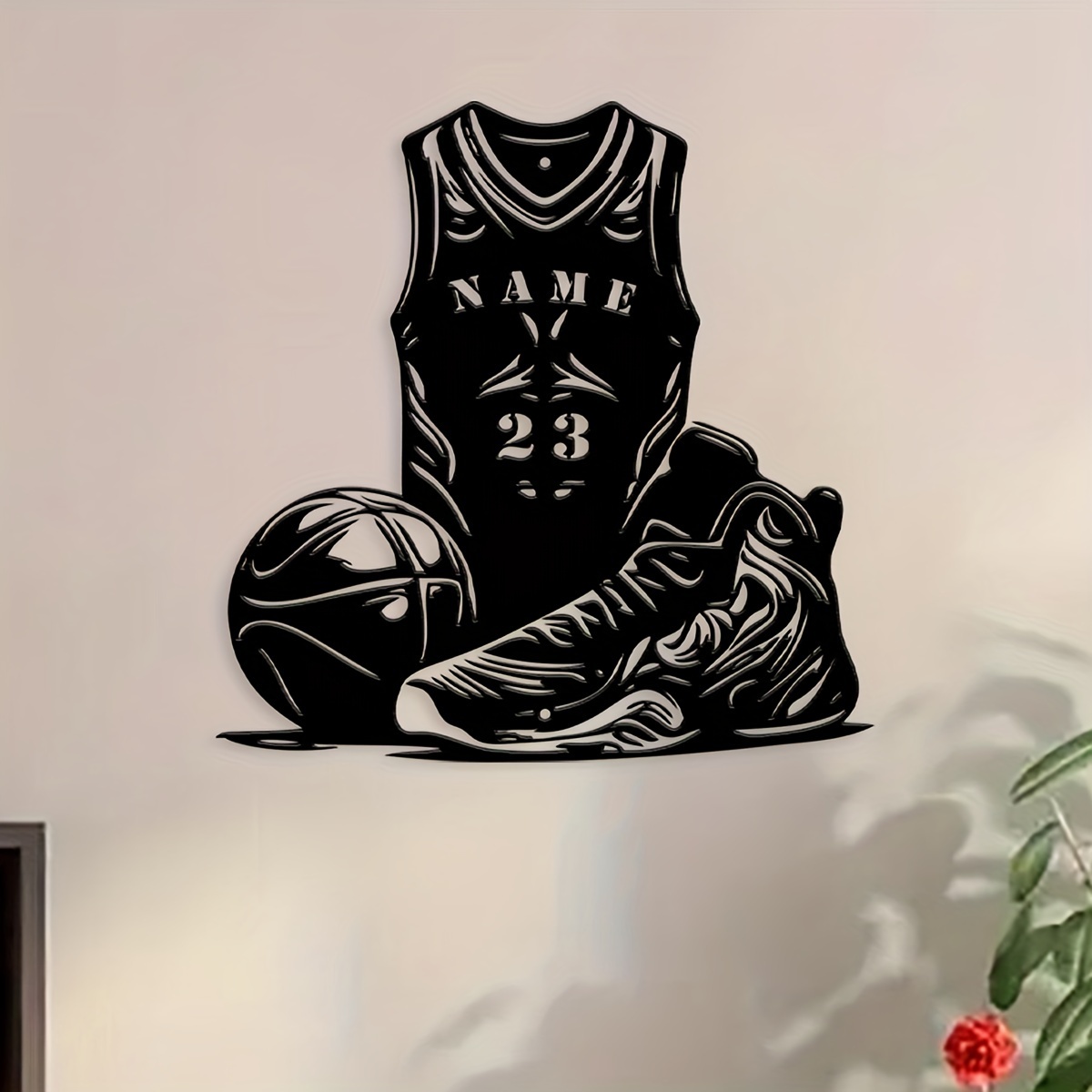 

Customizable Basketball Jersey Metal Wall Art - Personalized Athlete Number, Sports