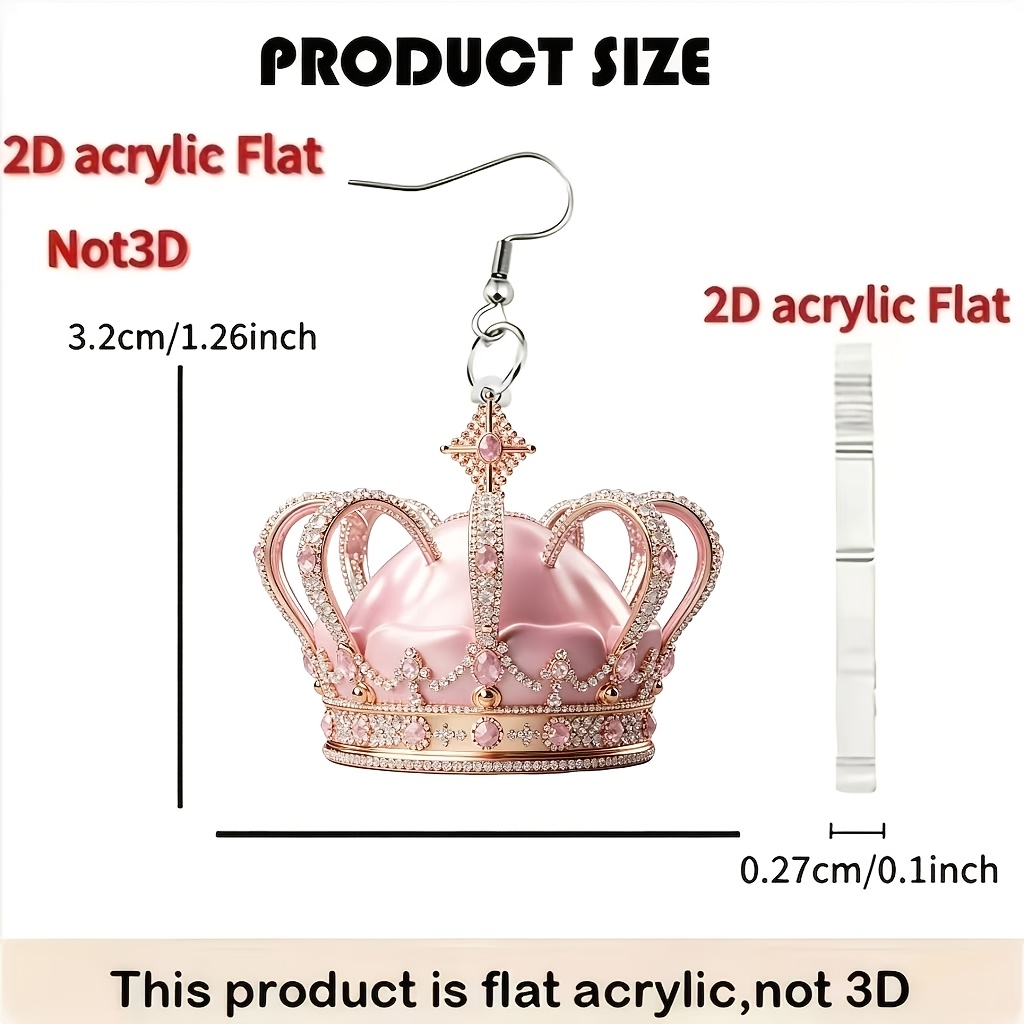 Crown Pattern Acrylic Drop Earrings, Casual Style