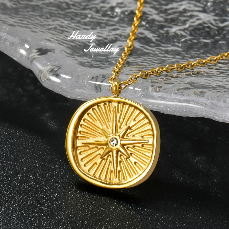 Women's Vintage-Style Octagonal Pendant Necklace, Stainless Steel