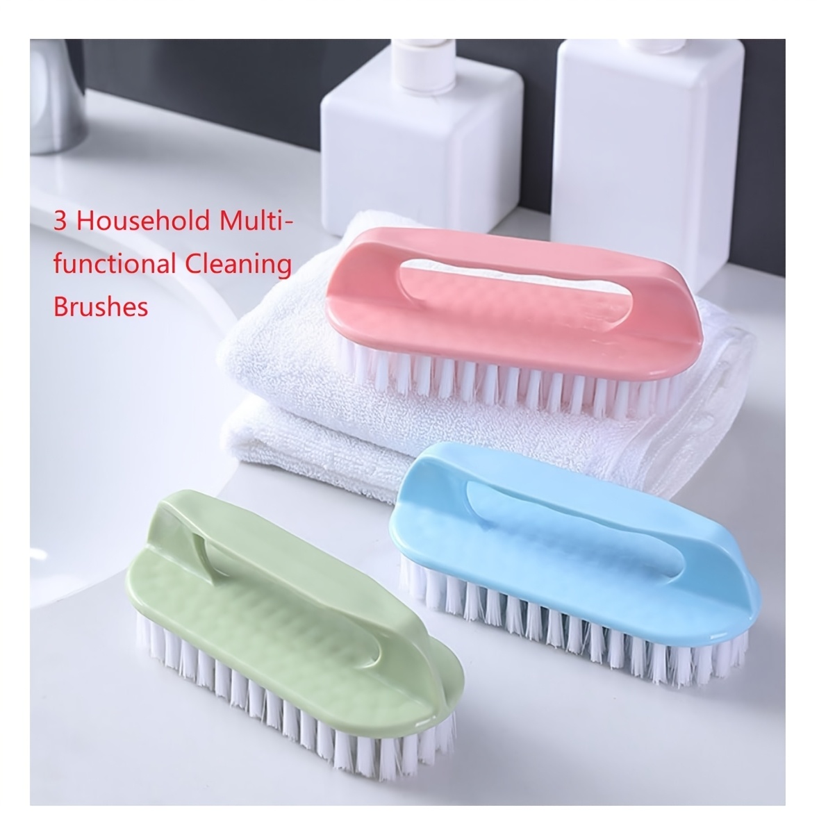 TEMU Lot de 3 brosses de nettoyage robustes, multi-, , avec poils rigides, poignée confortable, brosse de nettoyage pour baignoire, évier, tapis, sol