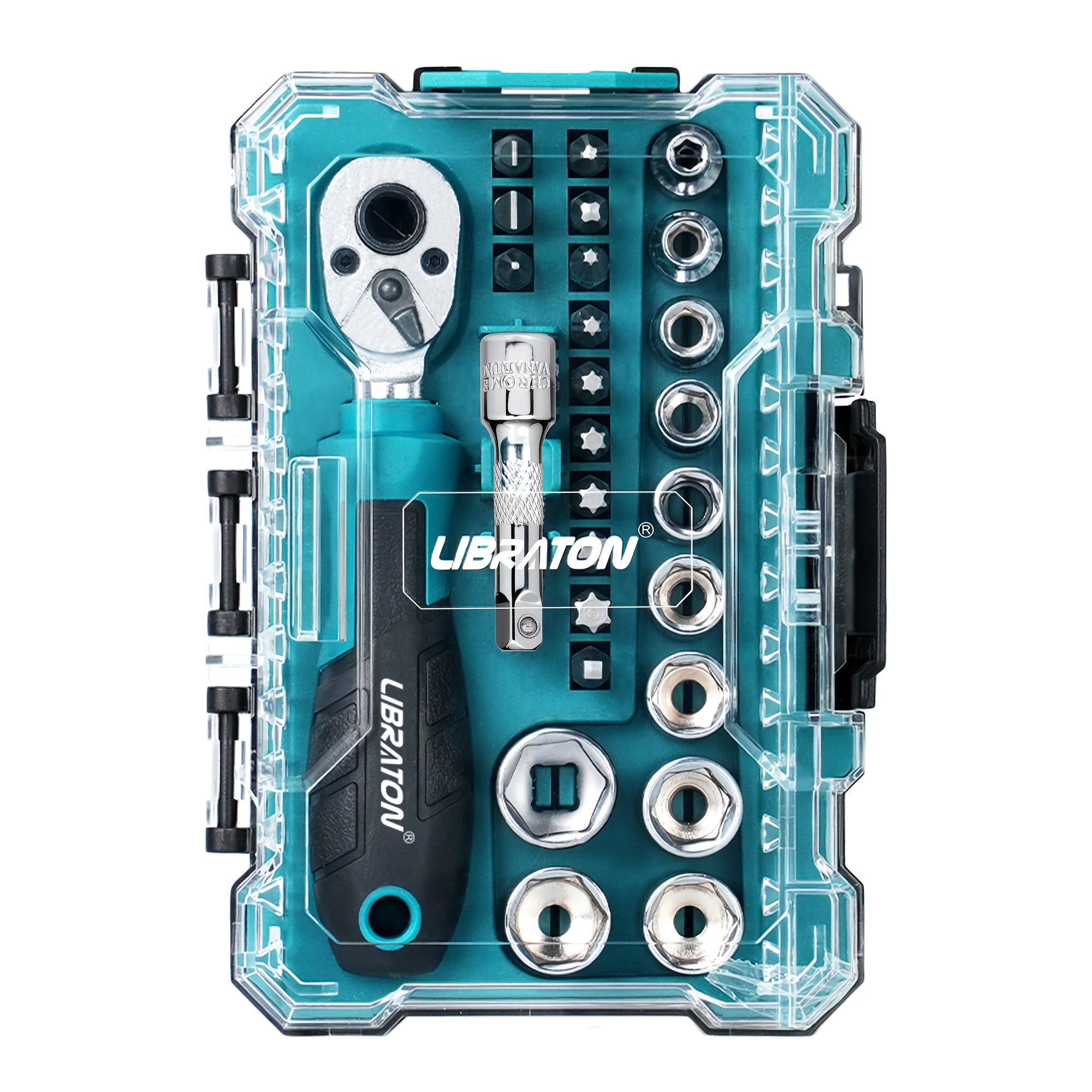 TEMU Juego de llave de carraca y vasos minis LIBRATON de 26 piezas con llave de 1/4", vasos cóncavos métricos de 4-14 mm con puntas, juego de puntas