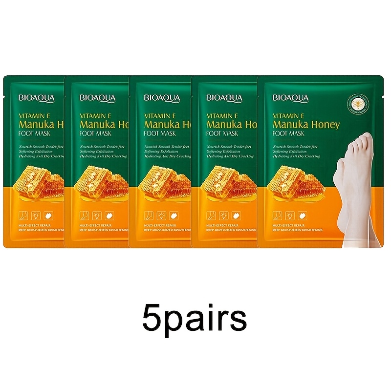 Image of [hypoallergenic Honey Foot Care] 5 Pairs Vitamin E Honey Foot Mask, Hypoallergenic Moisturizing Foot Care With Glycerin, Latex-free, Honey Scented, Nourishing And Firming
