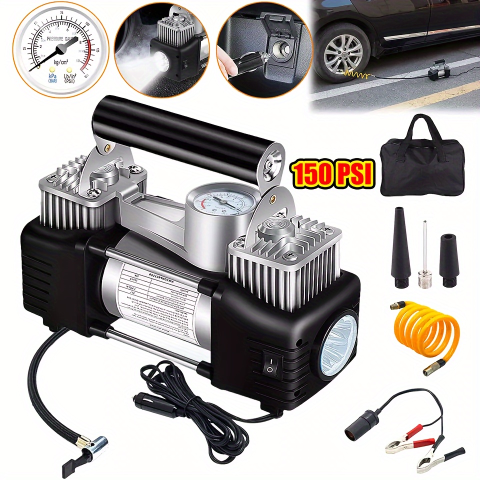 TEMU High-performance Heavy Duty Portable Air Compressor - Quick Car Tire Inflator With Auto 12v Electric Pump - Durable, Versatile & Effortless Inflation For Cars, Suvs & Bicycles