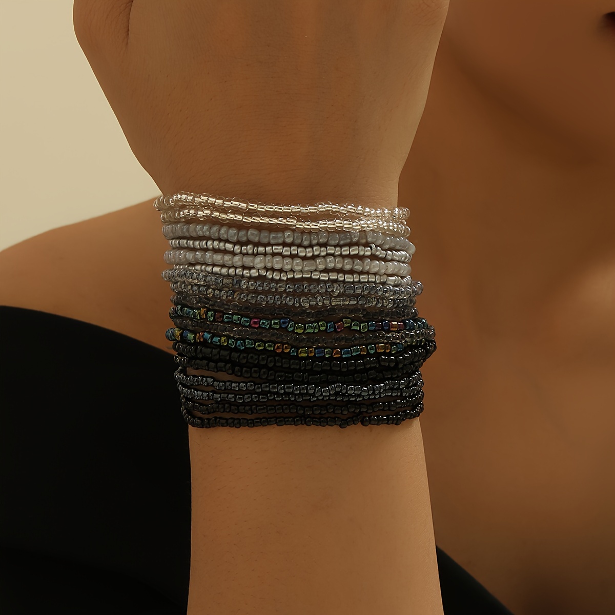 18 Piece Beaded Bracelet Set Unisex Gradient Hip Hop Gothic Style