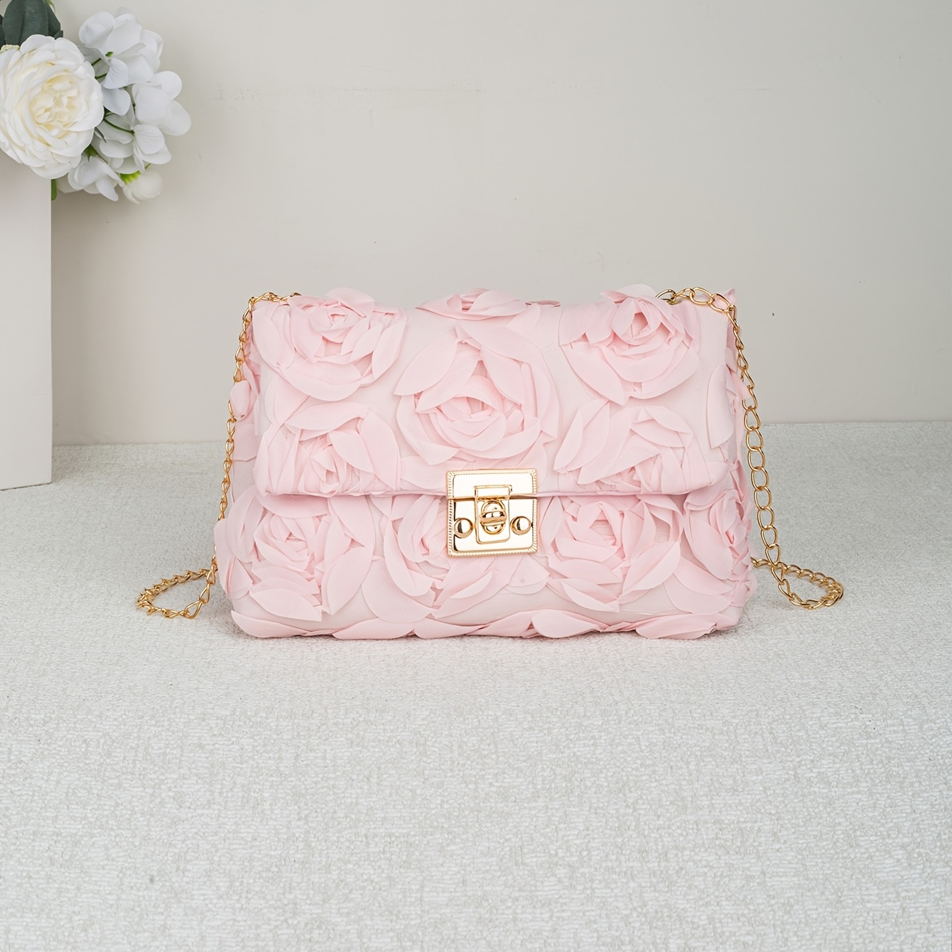 TEMU Upgraded Large Capacity Elegant Shoulder Bag - Chain Crossbody Bag, Floral Handbag