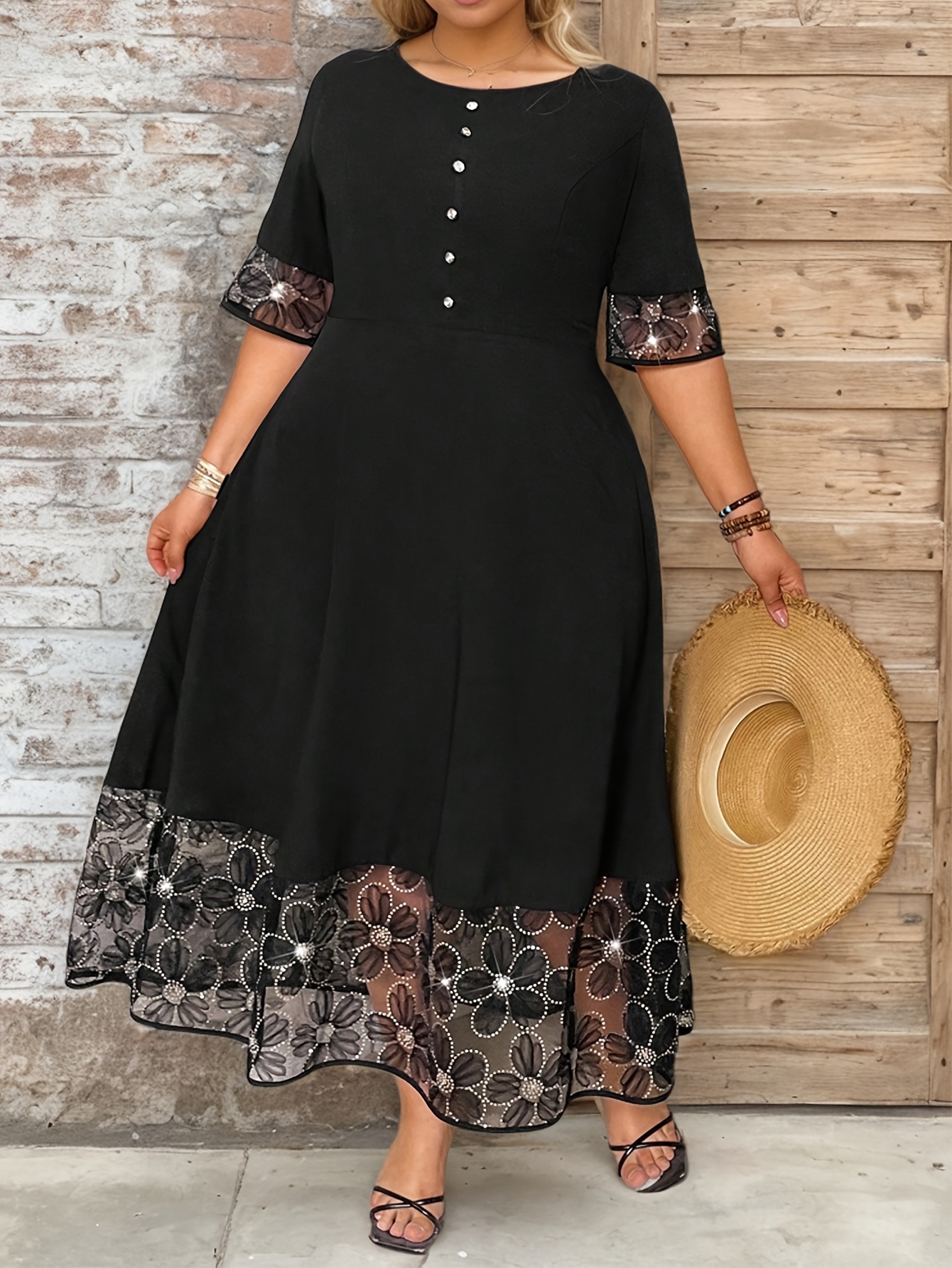 plus size plus size womens elegant floral embroidered mesh - Temu