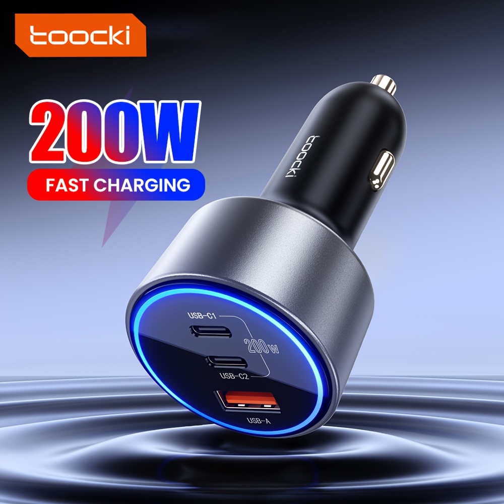 Toocki 200W (100W C1 + 100W C2) Chargeur de Voiture Rapide, 2C + 1USB Chargeur USB-C Rapide et Coloré, Compatible avec Téléphones Mobiles et Tablettes