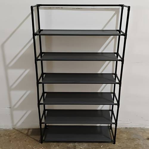 1pc modern 6 tier metal storage shelf freestanding organizer rack large capacity vertical shelf sturdy metal frame and space saving design suitable for home and to assemble practical shelf utility racks